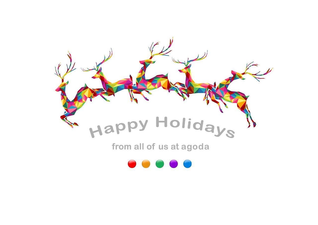 Caesar Metro Taipei Ξενοδοχείο Εξωτερικό φωτογραφία The image features a colorful design of reindeer, depicted in a geometric, polygonal style. They are shown in a leaping formation against a white background. Below the reindeer, there is a festive greeting that says "Happy Holidays" followed by "from